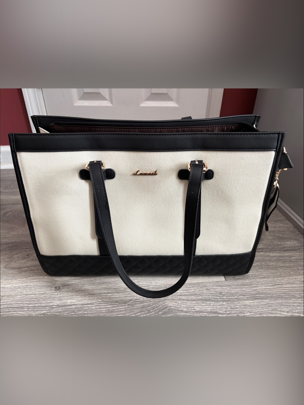 Lovenook Two-Tone Cream and Black Laptop Tote